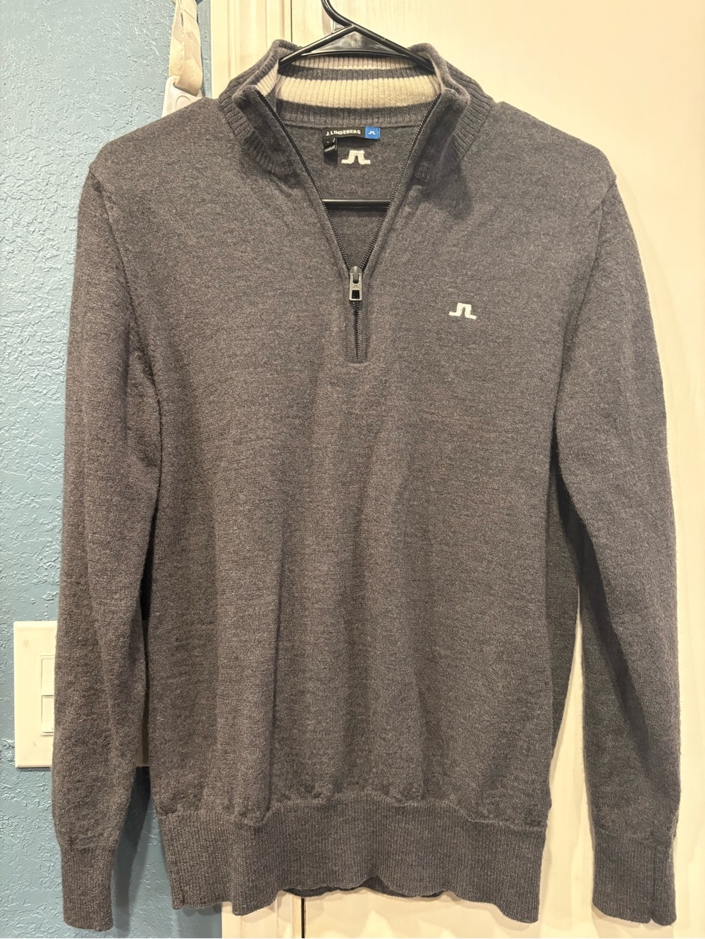 J.Lindeberg  Boys Dark Gray Half-Zip Sweater 100% Merino wool